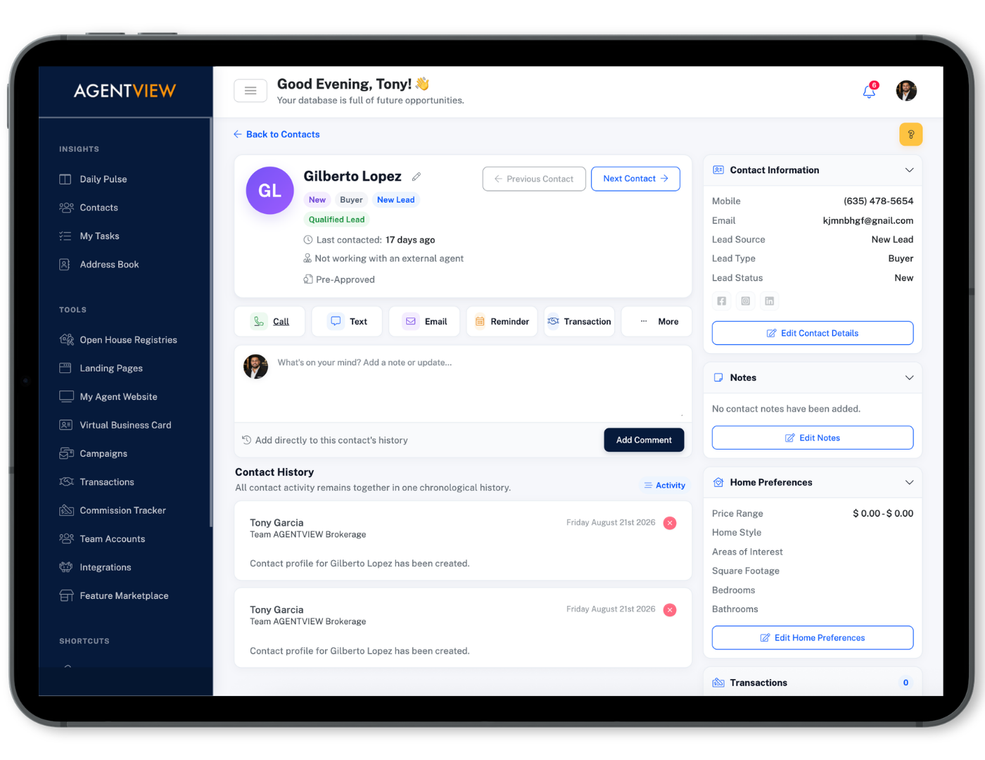 Website Activity in AgentView CRM